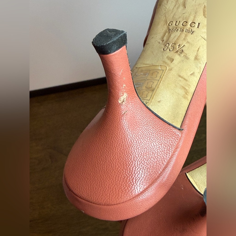 Gucci Starfish Slingback S12 Peep-toe Heels in Coral Pink Leather Size 35.5 - Picture 6 of 11